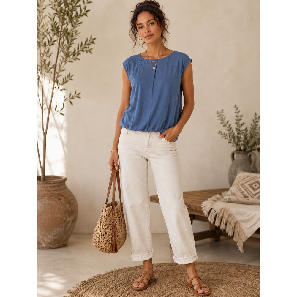 Loft Blue Sleeveless Knit Top Minimalist Old Money Quiet Luxury Size M NEW